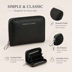 Bag Shoppe Women Black Zip Wallet – Simple & Classic Compact Wallet with Multiple Card Slots