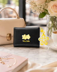 Bag Shoppe Women Black Cute Girl Wallet - Compact Mini Wallet with Flower Charm