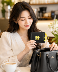 Bag Shoppe Women Black Cute Girl Wallet - Compact Mini Wallet with Flower Charm