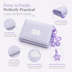 Bag Shoppe Women Lavender Cute Girl Wallet – Compact Mini Wallet with Flower Charm