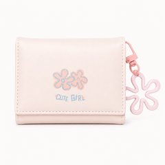 Bag Shoppe Women Baby Pink Cute Girl Wallet – Compact Mini Wallet with Flower Charm