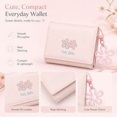 Bag Shoppe Women Baby Pink Cute Girl Wallet – Compact Mini Wallet with Flower Charm