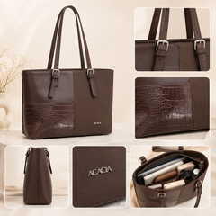 Bag Shoppe Women Brown Handbag – Spacious Tote Bag with Croc-Embossed Panel & Long Handles
