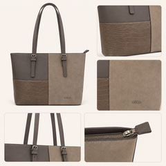 Bag Shoppe Women Taupe Handbag – Spacious Tote Bag with Croc-Embossed Panel & Long Handles