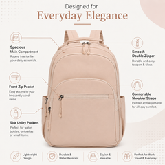Bag Shoppe Women Backpack - Lightweight Everyday Travel Backpack with Spacious Compartments & Side Pockets
