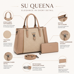 Bag Shoppe Women Handbag with Wallet - Elegant SU QUEENA Style Tote Purse Set with Shoulder Strap