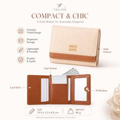 Bag Shoppe Women Compact Wallet - Stylish Trifold Wallet with Card Slots, Cash Pocket & ID Window