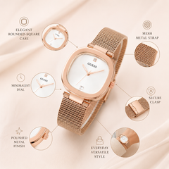 Bag Shoppe Womens Watch  Elegant Rose Gold Mesh Strap Watch with Minimal Dial & Premium Finish