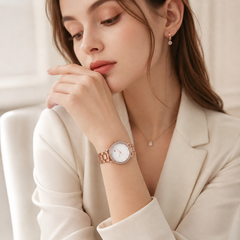 Bag Shoppe Womens Rose Gold Watch - Elegant Crystal Bezel Wrist Watch with Metal Strap