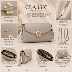 Classic Dual Belt Sling Purse for Women | Pearl & Long Strap Crossbody Slingbag