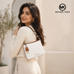 Michael Kors White Signature Monogram Double Belt- Strap Shoulder & Crossbody Bag for Women