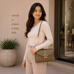 Classic Dual Belt Sling Purse for Women | Pearl & Long Strap Crossbody Slingbag