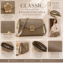 Classic Dual Belt Sling Purse for Women | Pearl & Long Strap Crossbody Slingbag