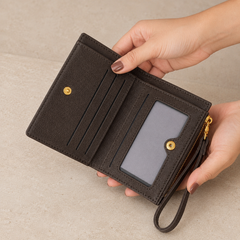 Women’s Brown Green Zip Wallet – Textured Leather Look Card Holder with Wrist Strap