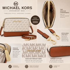 Michael Kors Signature Dual-Zip Crossbody Bag – Vanilla & Luggage Brown