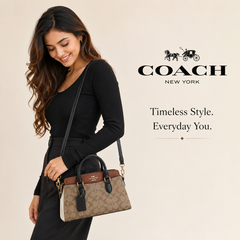 Coach Brown Signature Print Handbag with Detachable Sling Strap